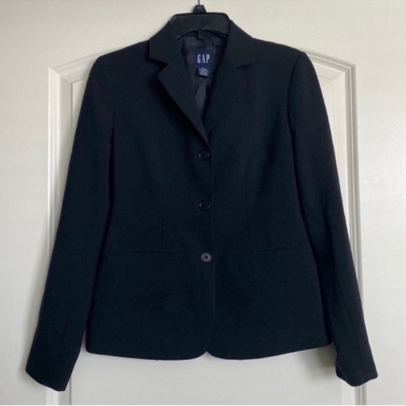 GAP Jackets & Blazers - Gap Vintage Black Wool Blend Long Sleeve Button Front Blazer Coat Jacket Size 0